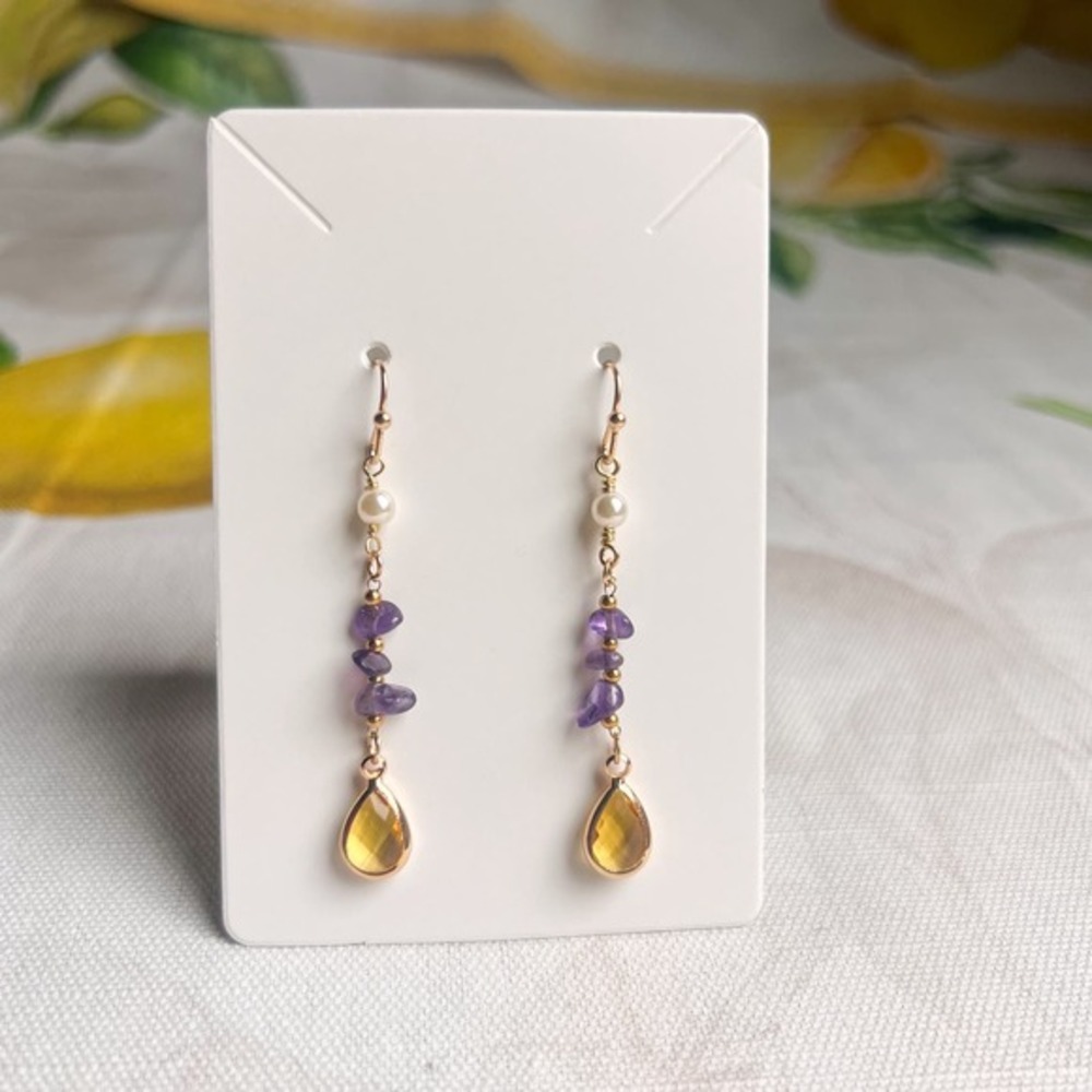 Lavender Earrings, Citrine Honey Lemon, Summer, Amethyst Pearl Casual Earrings